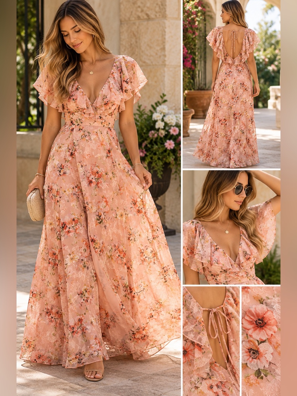Lulus Romantic Floral Flutter Sleeve Maxi Dress – Size Large – NWT
